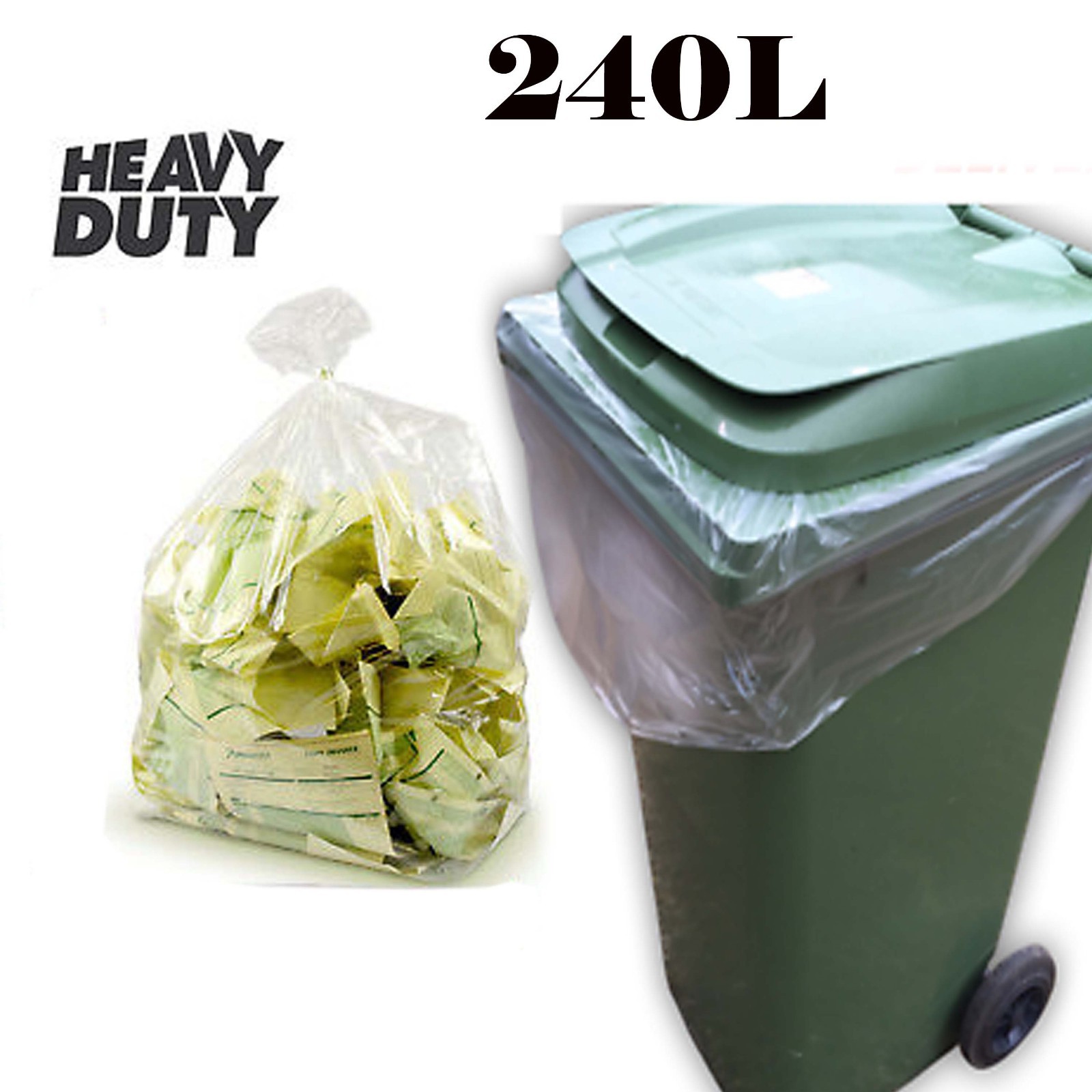Heavy Duty Clear Wheelie Bin Liners Rubbish Sack Big Refuse office