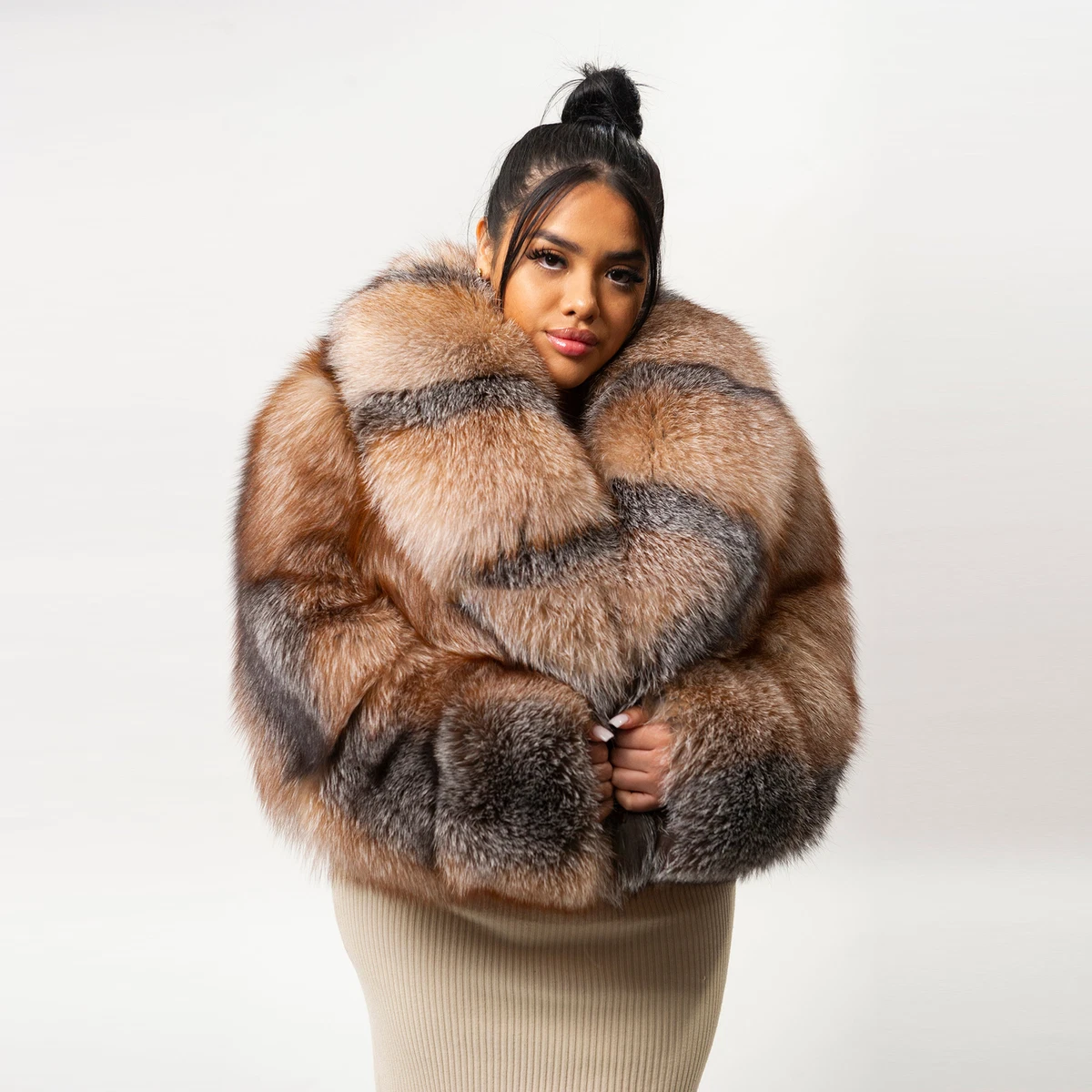 Crystal fox fur coat cheap