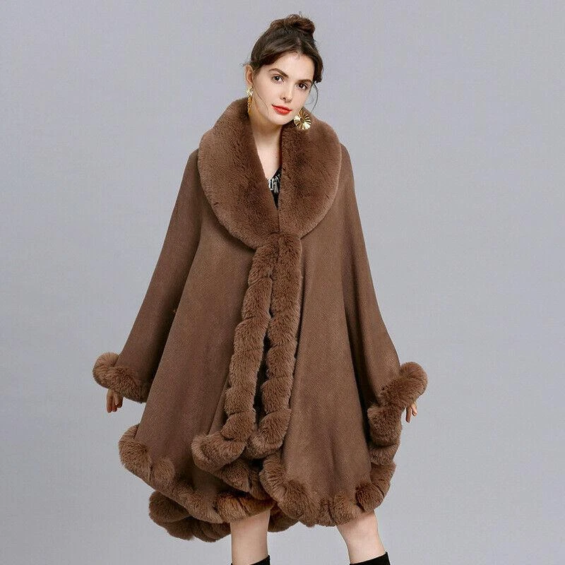 Winter Women Faux Fox Fur Collar Coat Cape Wedding Shawl Gown