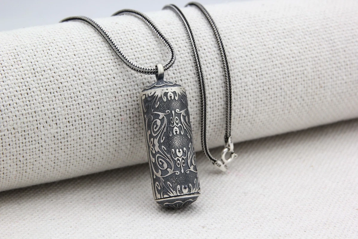 Turkish 925K Sterling Silver Cylinder Taweez Locket Taweez Holder Pendant PN55
