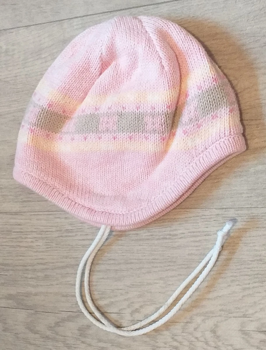 Mothercare Winter Cotton Pink Hat With Strings Fleece Lining Size