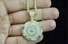 14K Yellow Gold Over 3Ct Round Cut Lab Created Diamond Medallion Pendant Charm