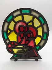 Vintage  Cast Iron Stained Glass Christmas Nativity Scene  Tea Light Candle 