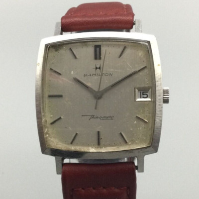 Vtg Hamilton Thin-o-matic Watch Men 31mm Silver Tone Date Square Manual Wind
