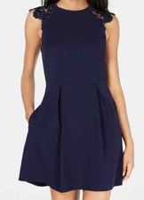 Speechles Navy Fit & Flare Dress w/ Lace Detail on Cap Sleeve EUC Juniors Small