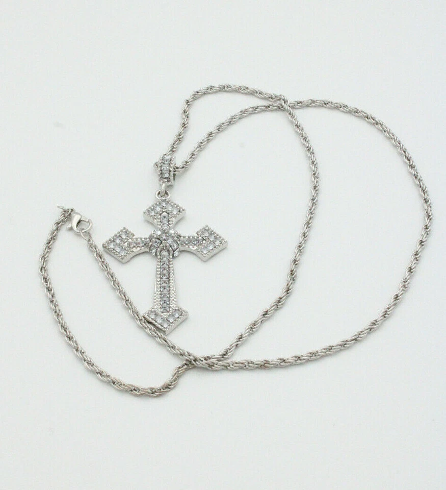 Kreuz Anhänger mit Halskette Strasssteine Religion Gott Jesus Kette unisex bling - Bild 3 von 4