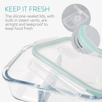 Contenitore per Alimenti in Vetro Ecologico con Coperchio, Lunch Box in Vetro, Set di Contenitori per Pranzo Adatti al Microonde