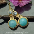 Roman Art Blue Topaz & Chalcedony Earrings 925 Sterling Silver 24k Gold Vermeil