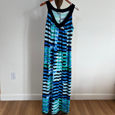 Avenue Women's Size 14/16 Multicolor Abstract Print V-Neck Sleeveless Maxi Dress