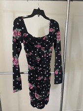 Guess S  NWT black  bodycon milena floral polka dots dress