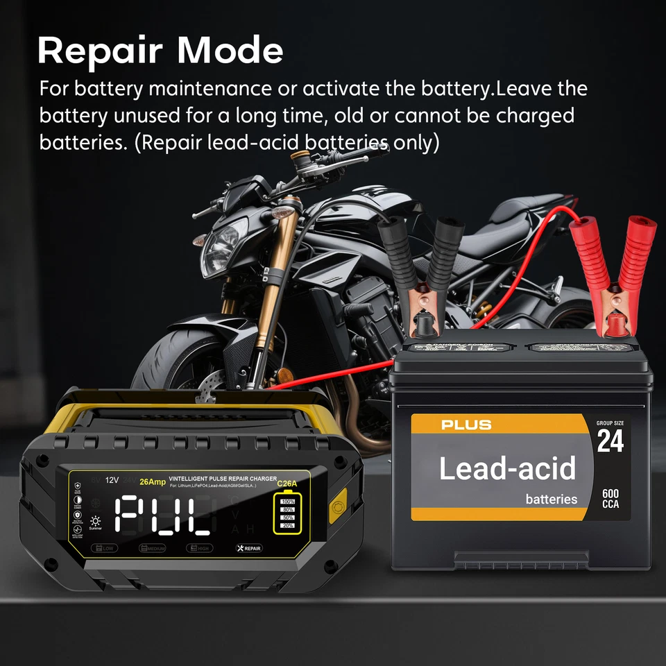 26 Amp Battery Charger, 6V/12V/24V Lithium LiFePO4 Lead Acid Car Battery Charger - Image 4 of 4