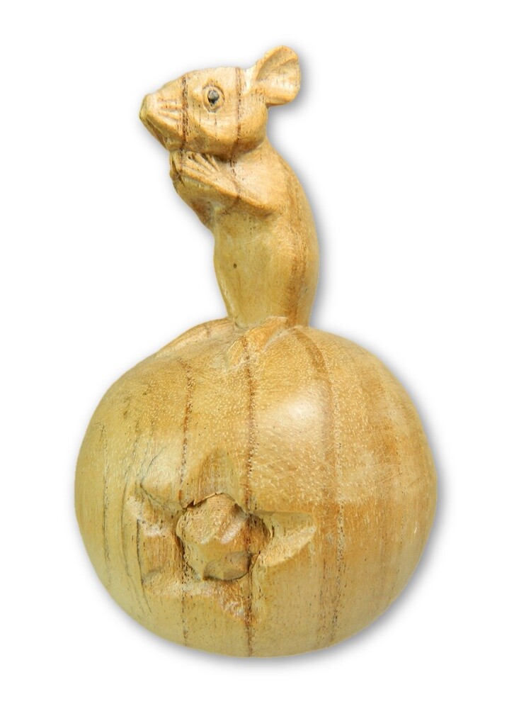 Wooden Mouse Carving - Hand Carved Mouse On Apple