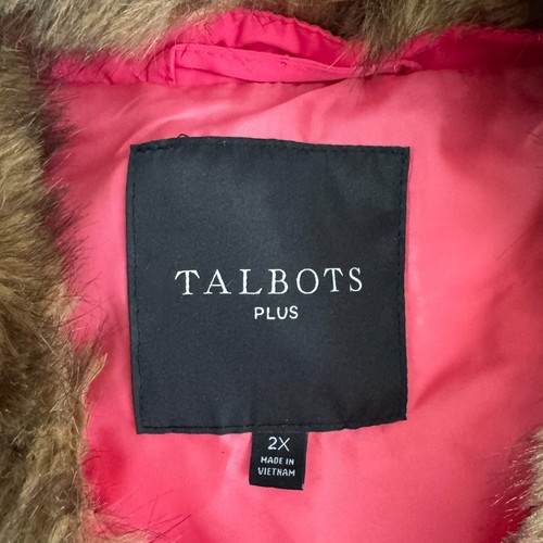 Talbots Puffer Down Vest Womens 2X Pink Quilted Faux Fur Full Zip CJ-2023 - Picture 6 of 7