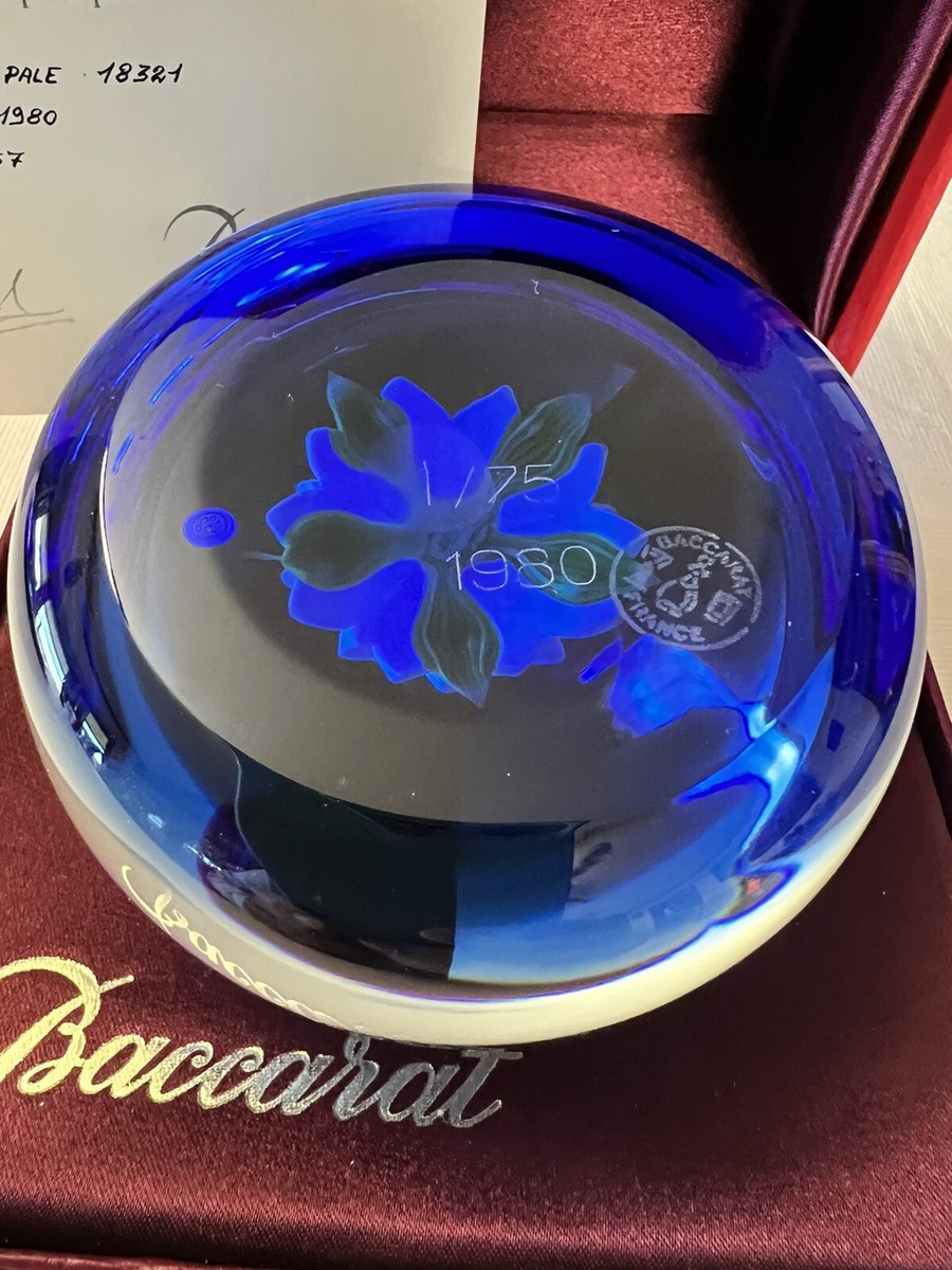 Rare Vintage Baccarat 1980 Paperweight *Blue Dahlia on Blue Ground
