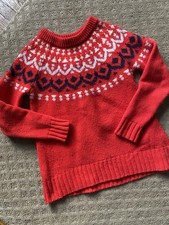 J. Crew Women's Fair Isle Nordic Crewneck Red Wool-Blend Sweater - Size Small