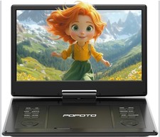 POFOTO 15.7" Portable DVD Player with 14.1" HD Swivel Screen, 6-Hour Black