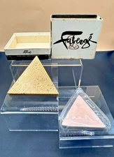 Vintage Faberge Gold Tone Triangle Powder Compact W/Refill & Original Box