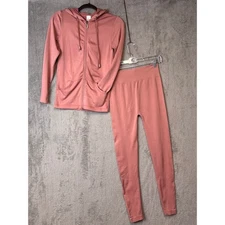 Girls Pink Ruched Zip Up Hoodie & Leggings Athleisure Set Size One Size