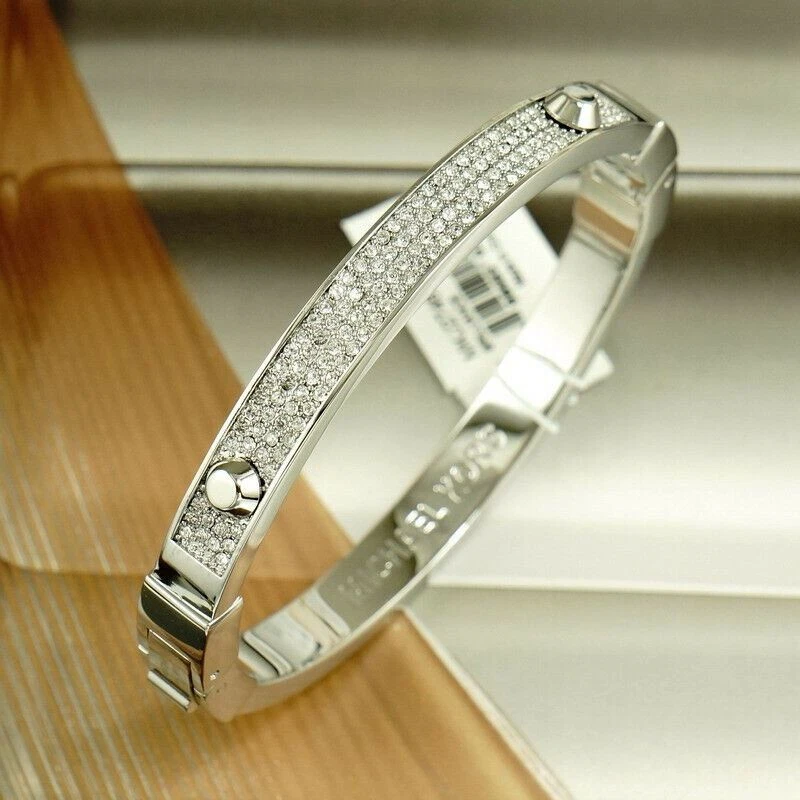 BRACCIALE NUOVO CON ETICHETTE MICHAEL KORS ASTOR BAGUETTE TONO ARGENTO MKJ2746