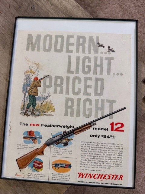 9x12 " framed winchester add for model 12 shotgun details, prices and specs