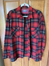 Vtg 60s Pendleton Board Shirt L Red Green Black Shadow Plaid Wool Loop Collar
