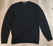 John Varvatos Men  s Black V Neck Sweater Merino Wool Lightweight
