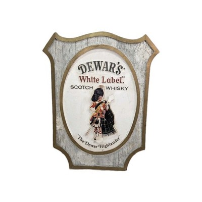 Vintage Dewars White Label Scotch Whisky Bar Display Sign With Bagpiper 18''X14''