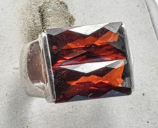 Modern Sterling Silver  Red Garnet Color stone wide front Unisex Band ring 6.25