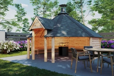 Finn Art Grillkota offen inkl. Grillanlage Gartenhaus Grillhütte Kota Grillhaus