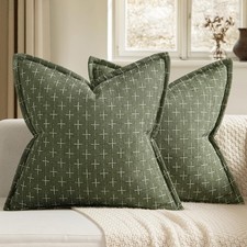 MIULEE Decorative Burlap Linen Throw Pillows Covers 20x20 Inch Olive Green Sp...