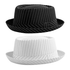 Men's Classic Stripe Pork Pie Fedora Hat Flat Top Bowler Panama Trilby Jazz Cap