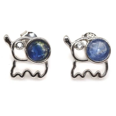 925 Sterling Silber 6 Mm. Blauer Saphir & Weißer Zirkon Ohrringe - Bild 1 von 4
