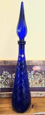 Vntg. 22" Empoli Italy Cobalt Blue Genie Bottle Decanter With Stopper GORGEOUS!