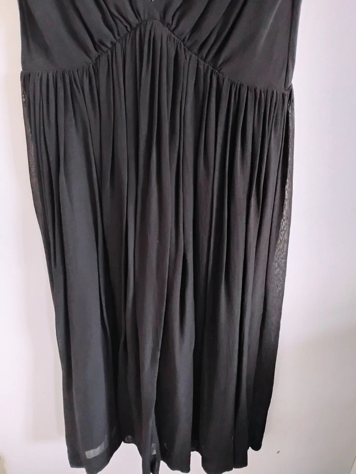 Chic Kate Moss Topshop Pequeño Vestido Negro UK10 Georgette V Cuello Profundo y Espalda Foto 4 de 4