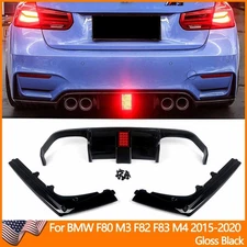 For BMW M3 M4 F80 F82 F83 2015-2020 Rear Diffuser Lip W/ LED Light Gloss Black