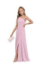 Bridesmaid Dresses Chiffon One Shoulder Flower Girl Dress for Teen In Pink