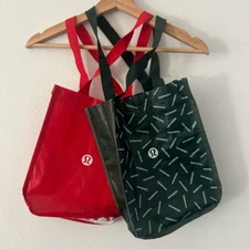 Lululemon Small Reusable Shopping Tote Lunch Bag Upcycled Christmas Green Red