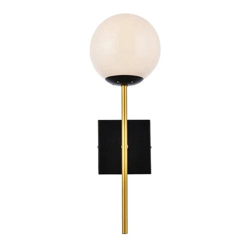 Living District Neri 1-Light Metal Wall Sconce w/ White Shade in Black and Brass - Picture 1 of 6