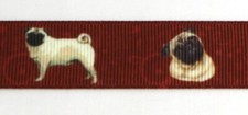 Pug Dog Grosgrain ribbon BTY 7/8" Burgundy Brown