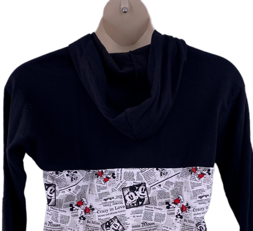 Walt Disney World Hoodie Mickey Mouse Womens Size Large Newsprint Pullover NEW - Picture 5 of 11