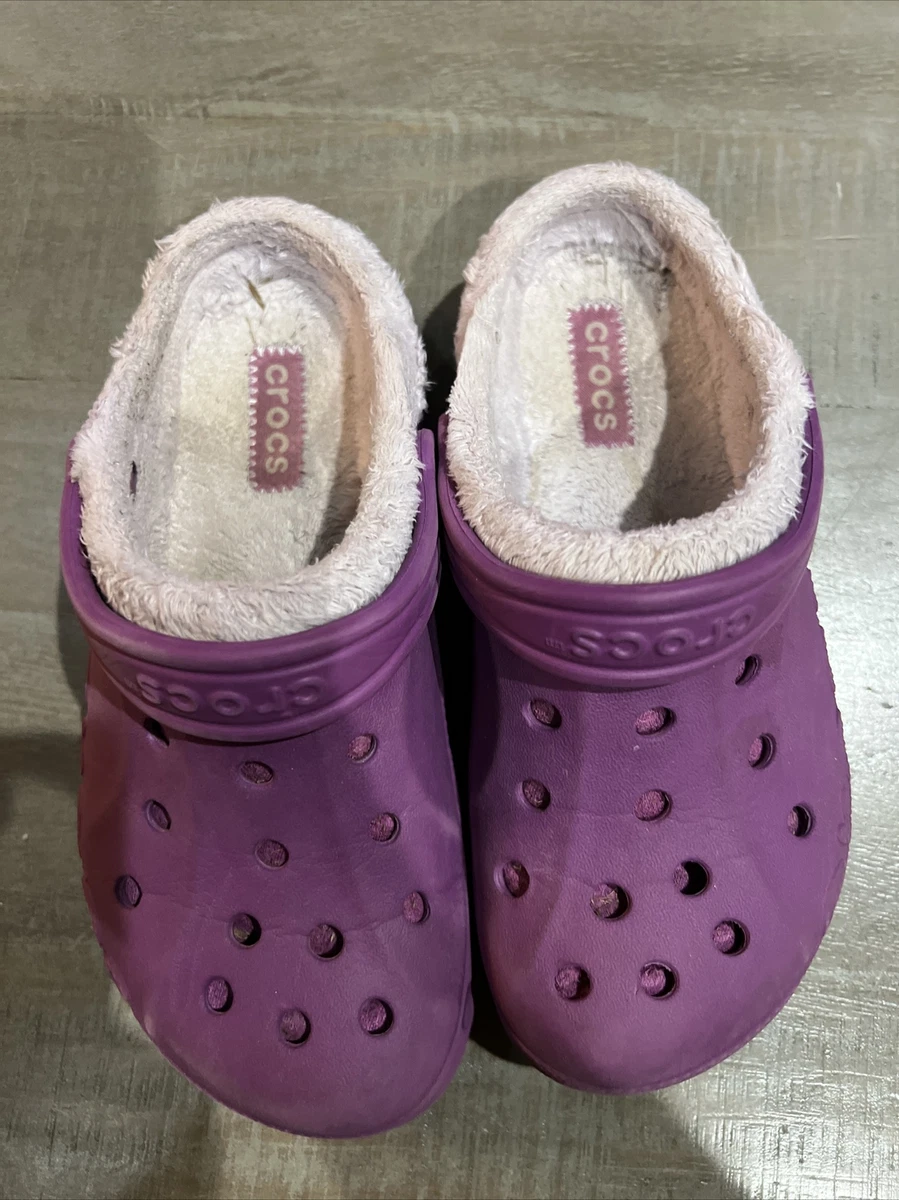 Crocs Faux Fur Lined Slip On Clogs Sling Back Shoes Kids Size