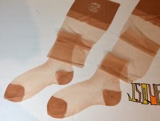 3 Vintage Albert's nylons RHT Flat Knit stockings SHEER SHINY SILKY Beige 9 x 31