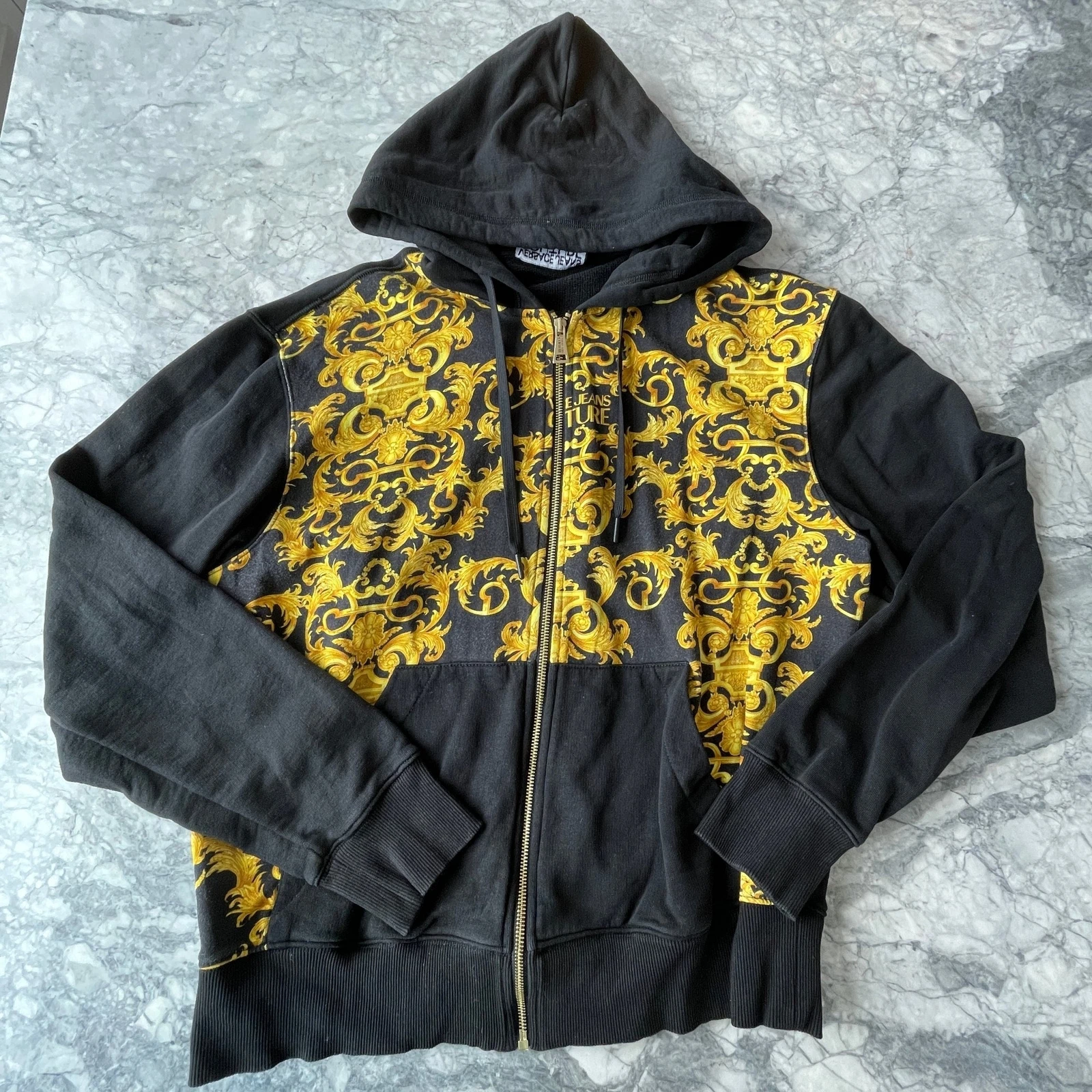 Versace Jeans Couture Set Pantaloni con Cappuccio e Felpa Nero Oro Large