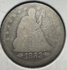 1853 ARROWS & RAYS Seated Liberty Quarter 25c - 90% Silver