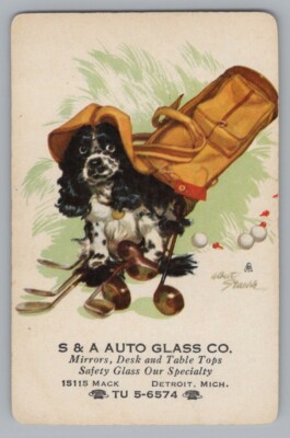 Q) ONE Single Swap Playing Card Artistic Dog Canine Vintage King Of Spades