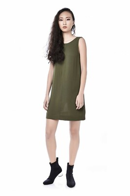 Hugo Boss Dark Moss Green Olive Khaki 100% Cotton Shift Mini Dress Small S  2 4 | eBay