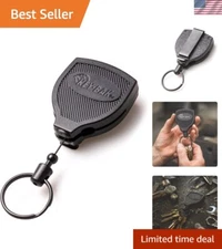 Durable SUPER48 Plus Keychain with 48" Cord and Locking Steel Clip, Black