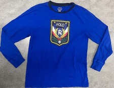 Polo Ralph Laure Shirt Boys Large Blue Long Sleeve RL L 14-16 T-Shirt Cotton
