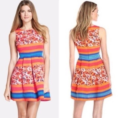 Tracy Reese Multicolor Floral Striped Fit & Flare Sasha Dress Size 2 US NWT