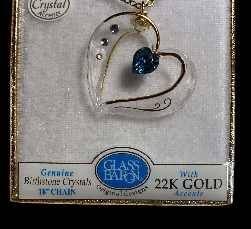 Blue Crystal Necklace Glass Baron Pendant Birthday Heart
